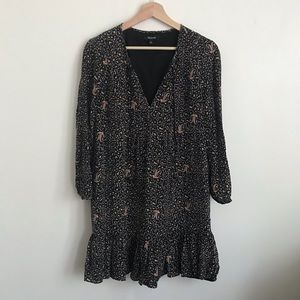 Madewell Black Silk Fiesta Paisley Tunic Ruffle Dress